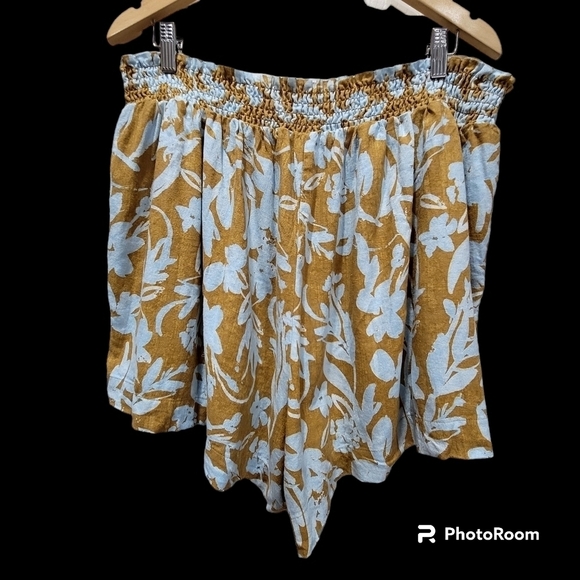 Ava & Viv 2X Floral Gold Linen Blend Shorts Boho Summer VCAY - Picture 3 of 6
